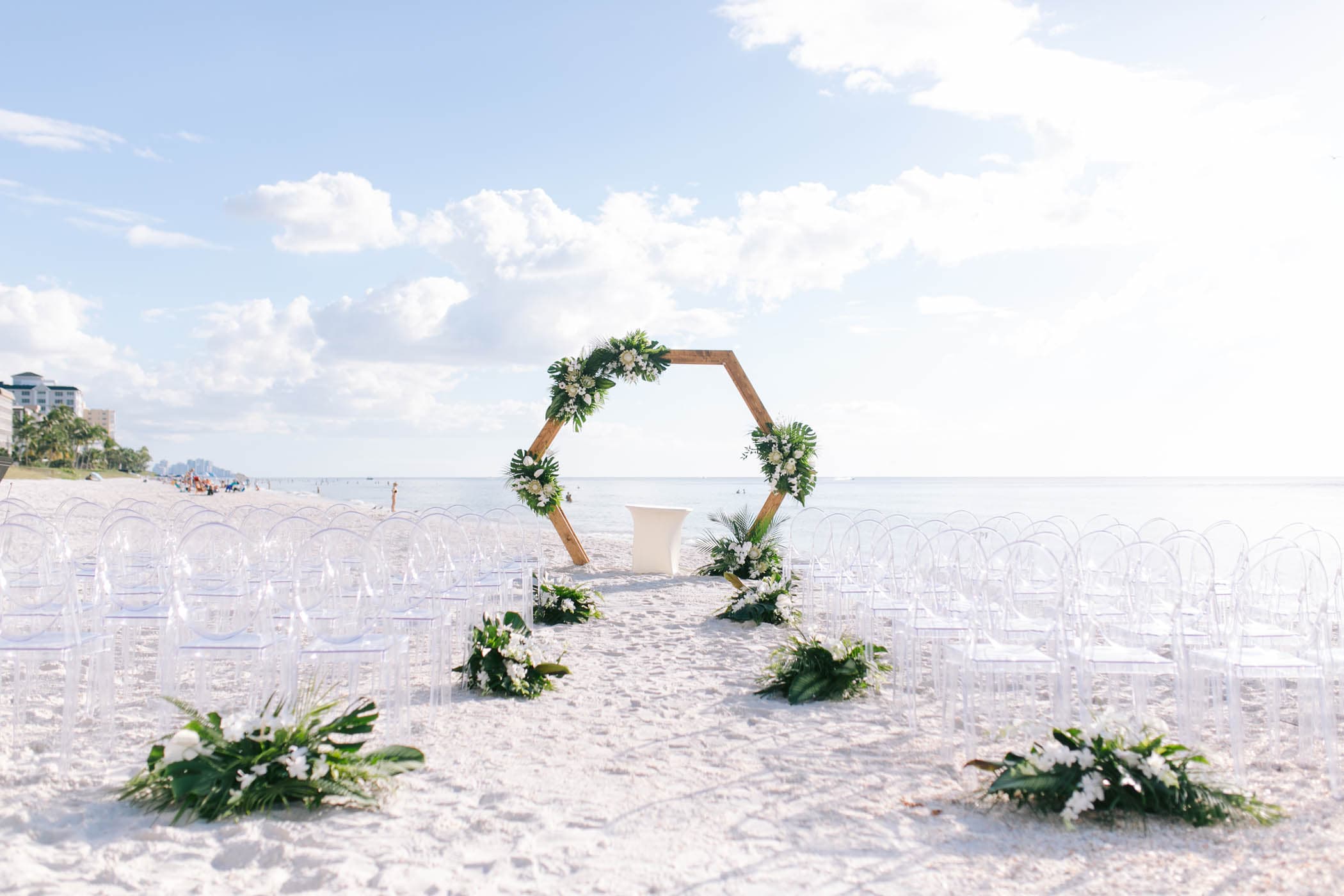A ceremony setup on the beach at LaPlaya