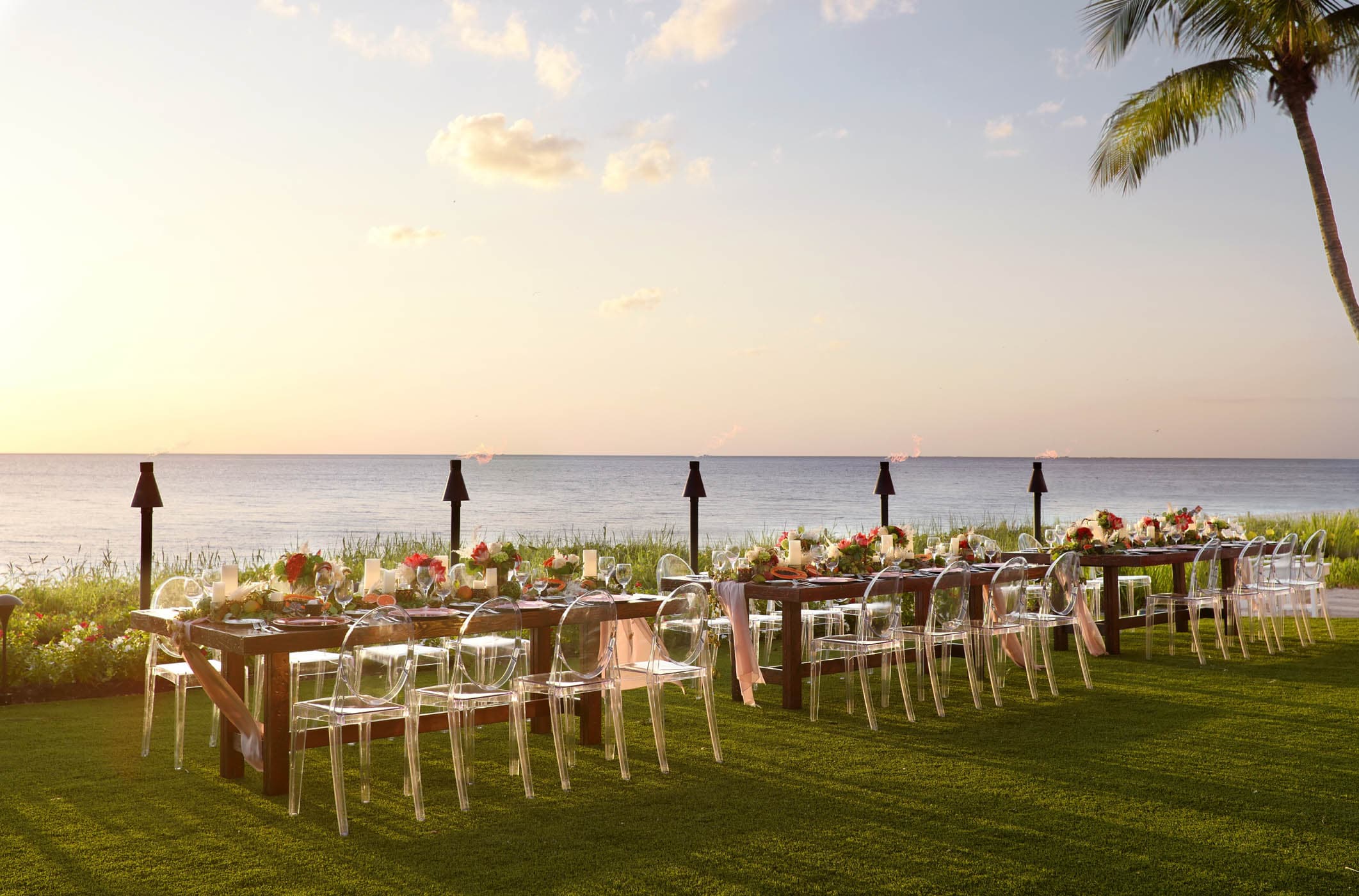 A table setup for a dinner on the lawn at LaPlaya