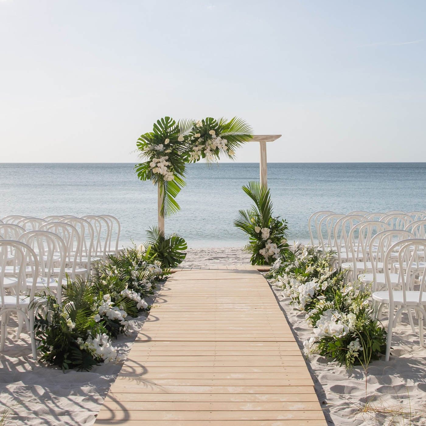 A beach ceremony setup for a wedding at LaPlaya beach