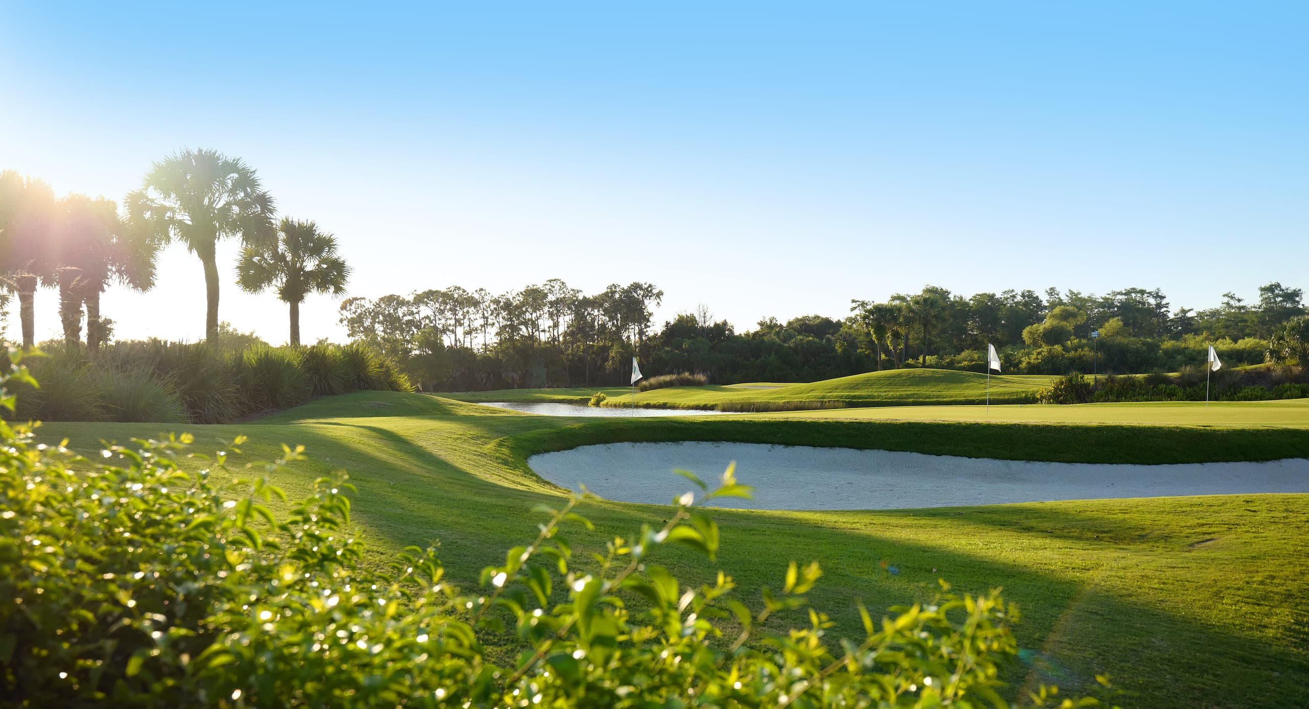 A green and bunker on the golf course at LaPlaya