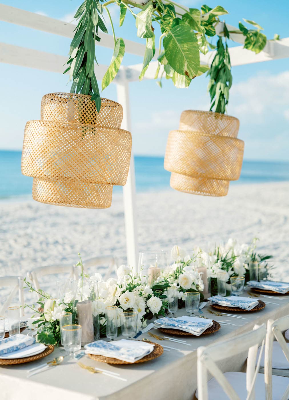 A table setup on the beach at LaPlaya for an event