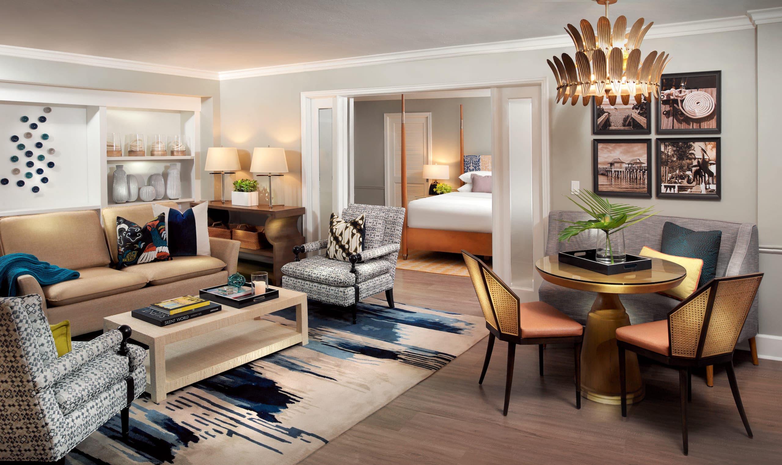 The living room in a Gulf Tower Suite at LaPlaya