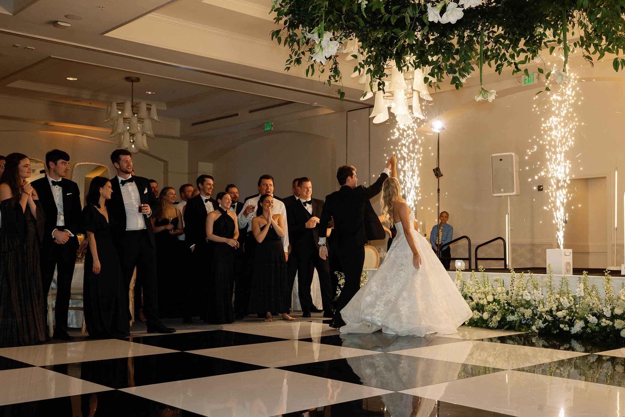 A just married couple having their first dance