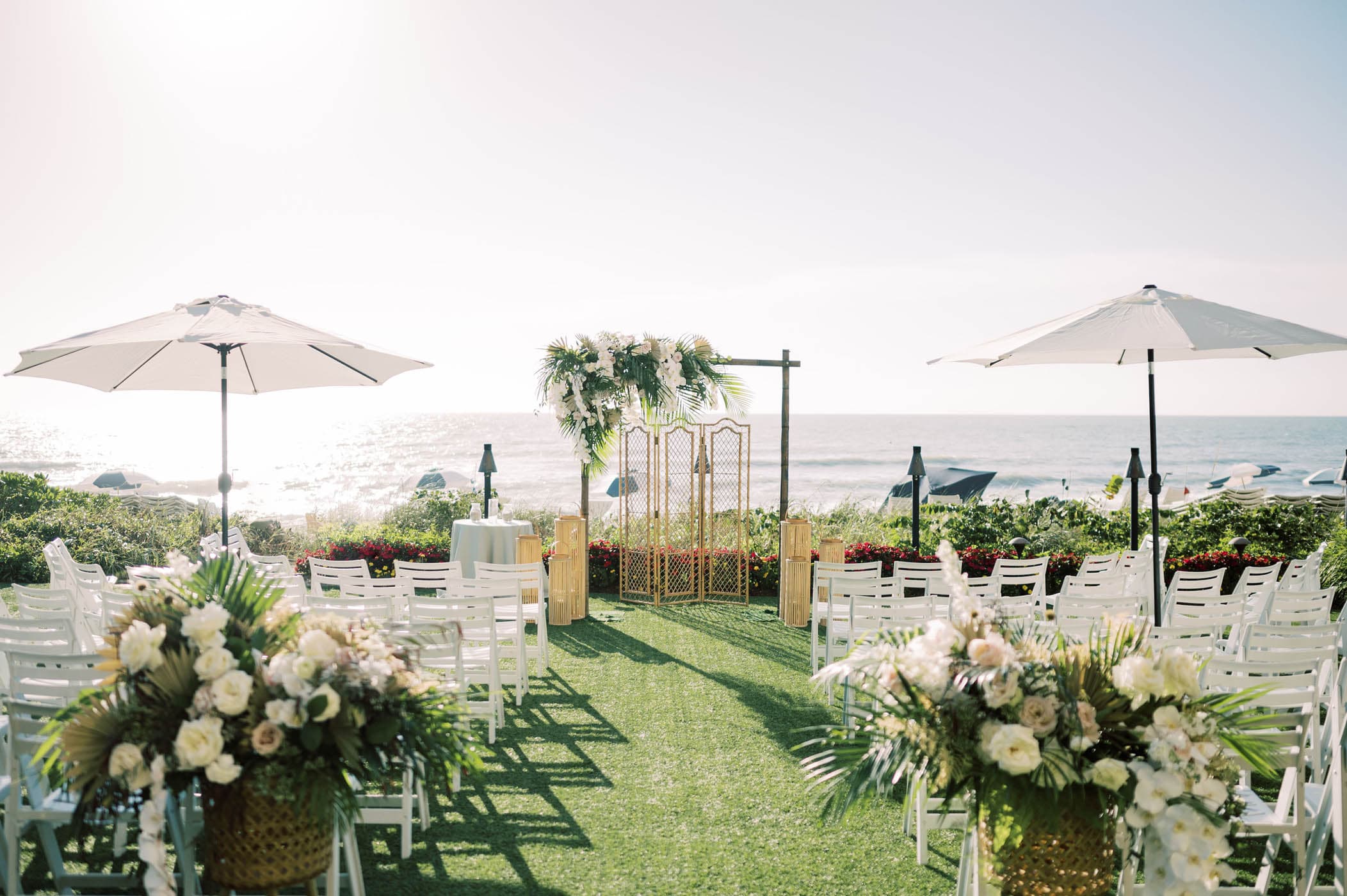 A ceremony setup on the beach at LaPlaya