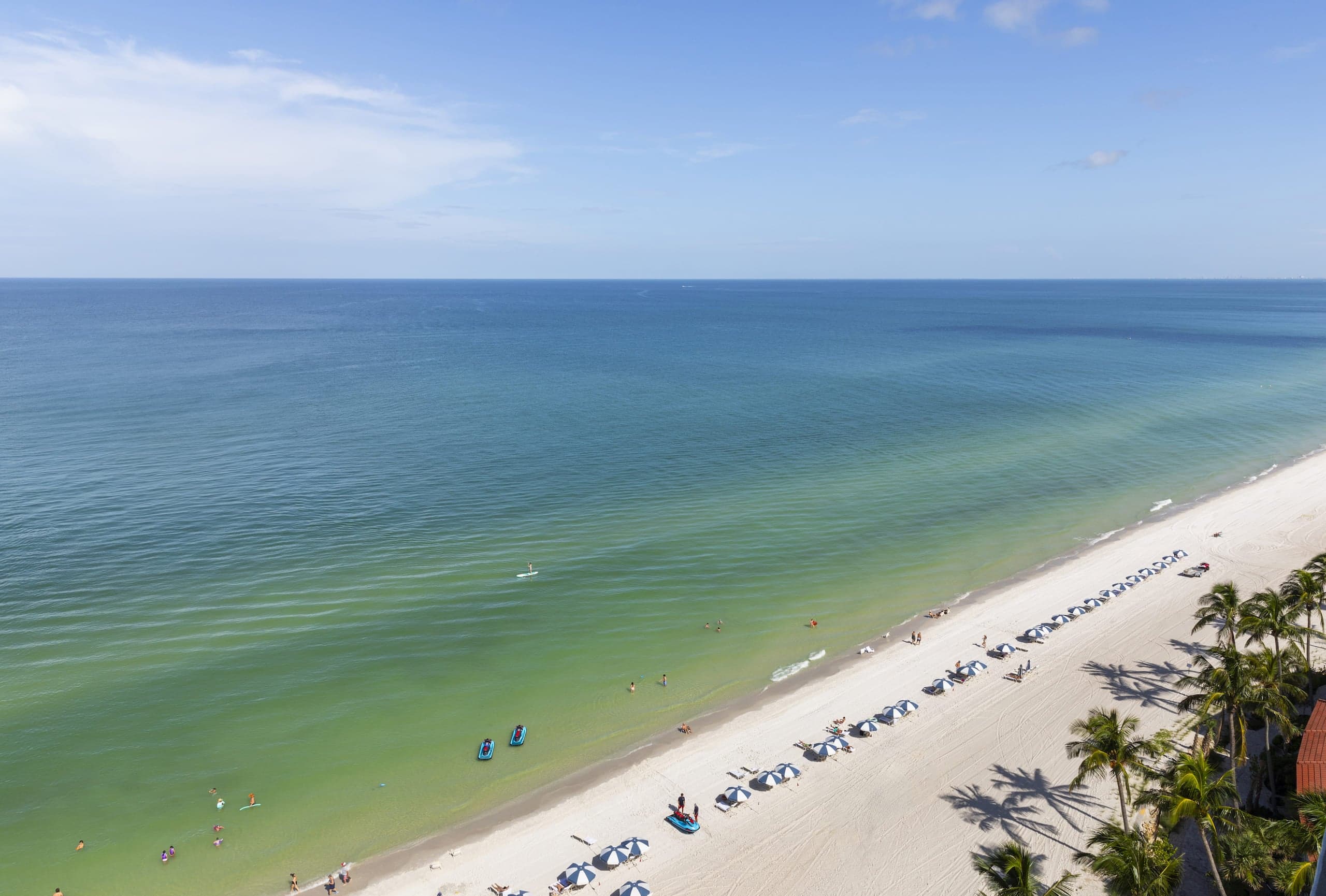 An aerial view of the beach at LaPlaya
